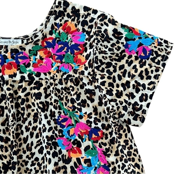 See And Be Seen Neon Embroidery Leopard Tunic Top Small - Picture 12 of 15